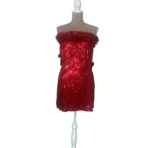 NWT Love On A Hanger Red Sequin Strapless Tube Top and Mini Skirt Set
